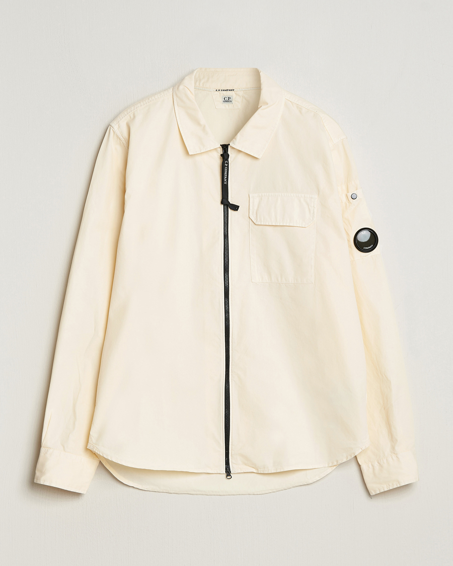 Herren | Hemden | C.P. Company | Garment Dyed Gabardine Zip Shirt Jacket Ecru