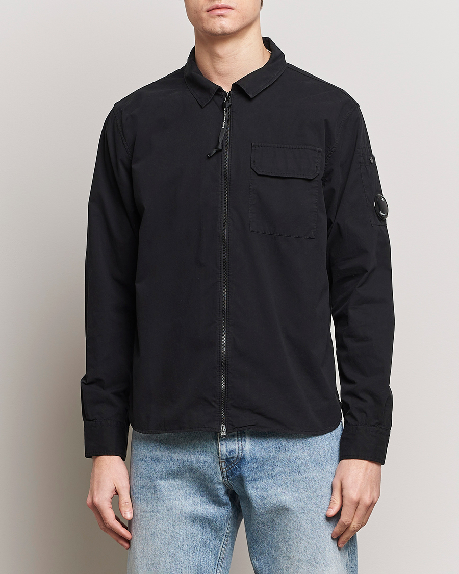Herren | Overshirts | C.P. Company | Garment Dyed Gabardine Zip Shirt Jacket Black