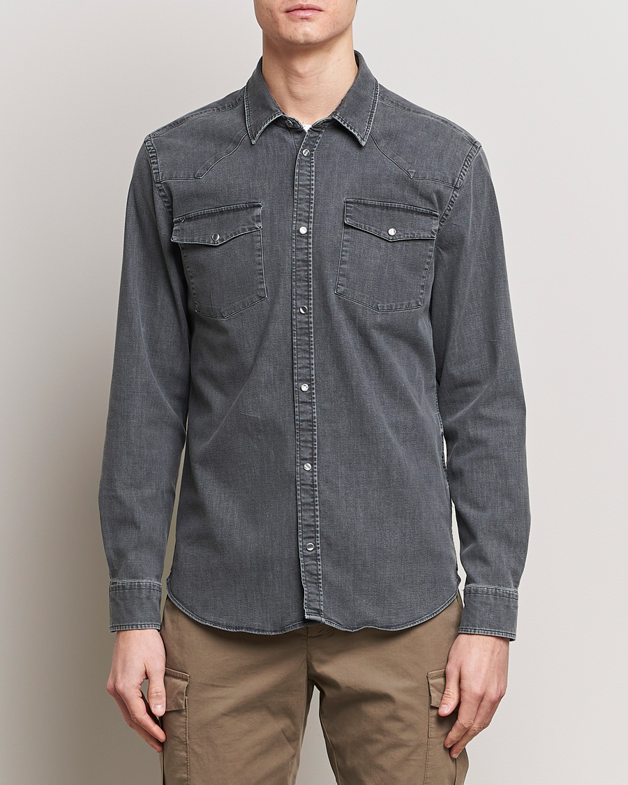 Herren | Dondup | Dondup | Slim Fit Pocket Denim Shirt Washed Grey