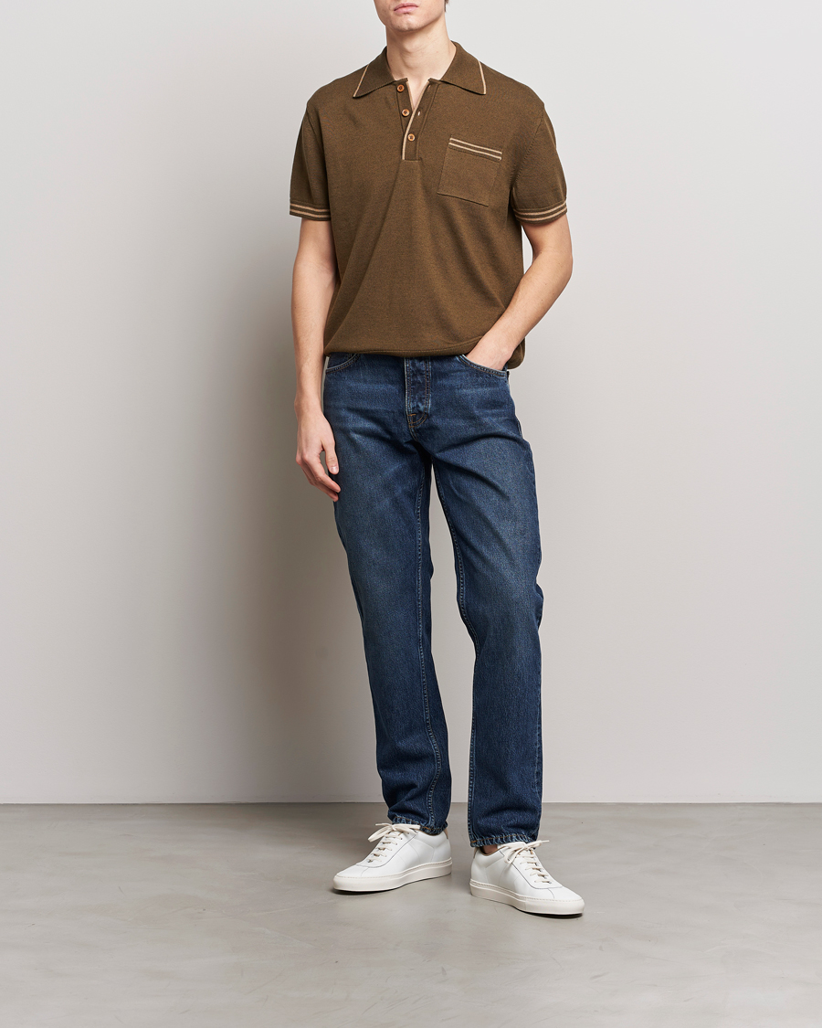 Herren | Poloshirts | Nudie Jeans | Frippe Knitted Polo Olive