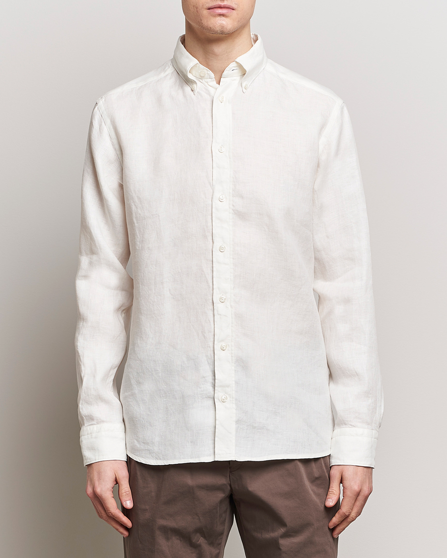 Herren | Business & Beyond | Eton | Slim Fit Linen Button Down Shirt White