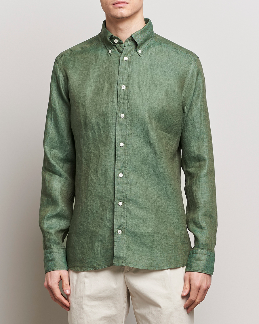 Herren | Kleidung | Eton | Slim Fit Linen Button Down Shirt Dark Green