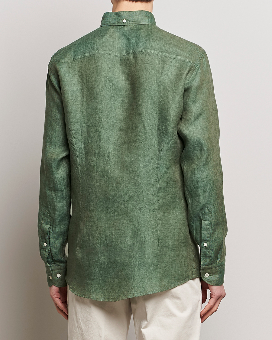 Herren | Hemden | Eton | Slim Fit Linen Button Down Shirt Dark Green