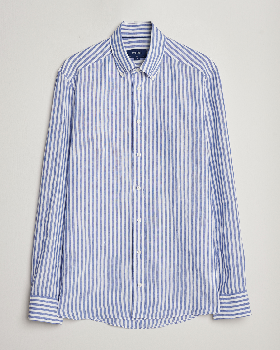 Herren | Hemden | Eton | Slim Fit Striped Linen Shirt Blue/White