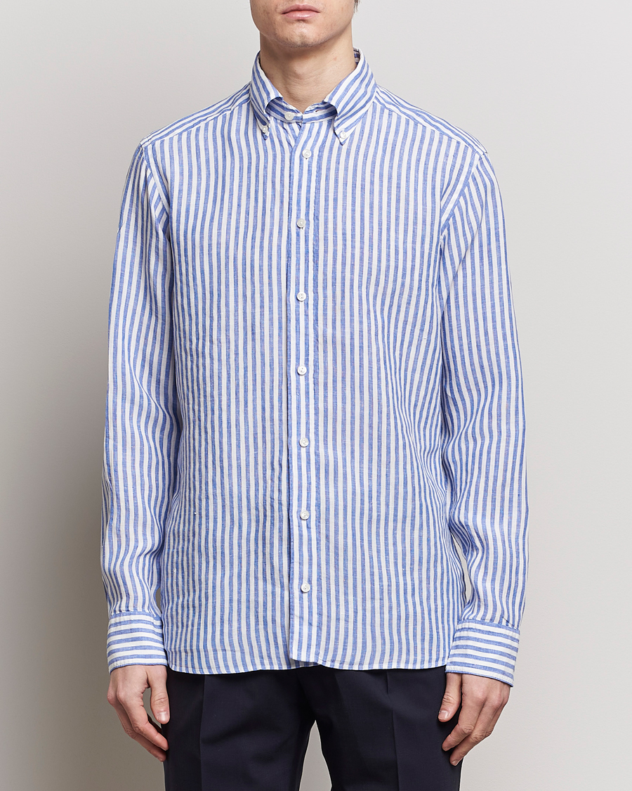 Herren | Hemden | Eton | Slim Fit Striped Linen Shirt Blue/White