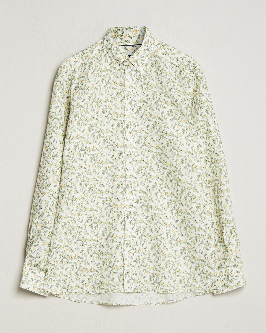 Herren | Hemden | Eton | Contemporary Fit Printed Linen Shirt Green Banana