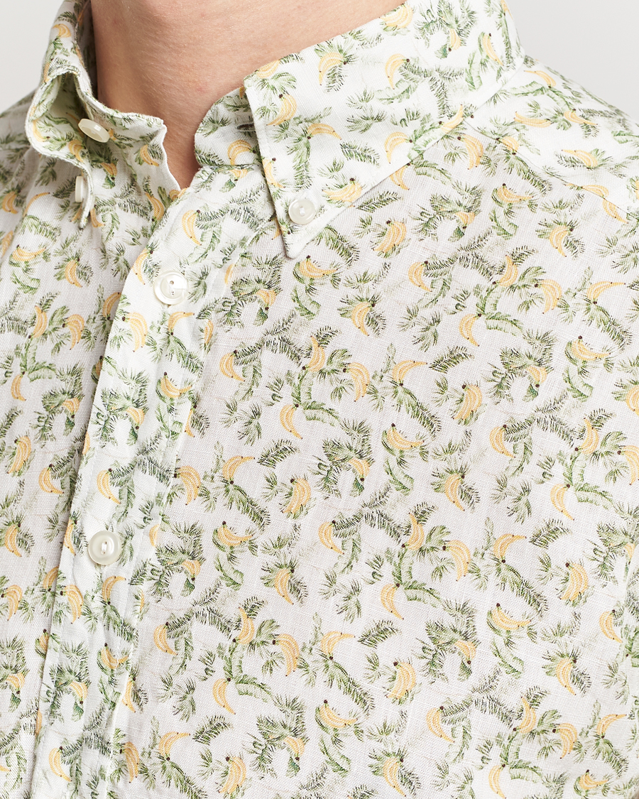 Herren | Hemden | Eton | Contemporary Fit Printed Linen Shirt Green Banana
