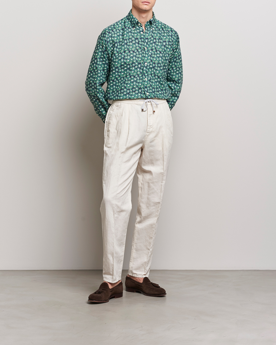 Herren | Hemden | Eton | Contemporary Fit Printed Linen Shirt Green Kiwi