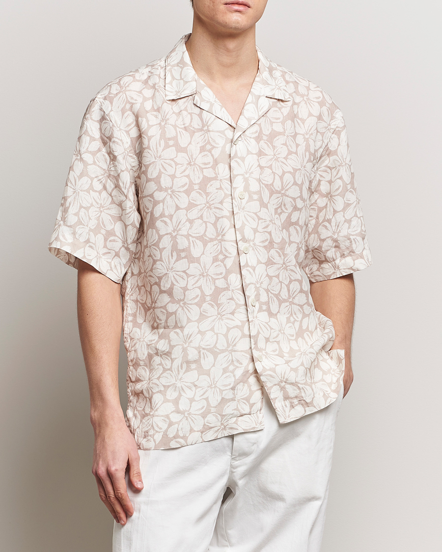 Herren | Kleidung | Eton | Printed Floral Linen Resort Shirt Beige