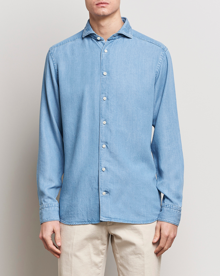 Men | Denim Shirts | Eton | Slim Fit Denim Tencel Shirt Blue