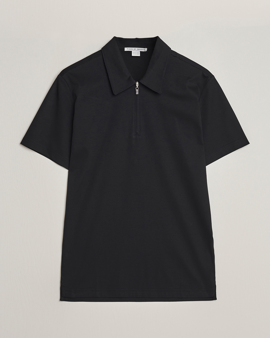 Herren | Poloshirts | Tiger of Sweden | Laron Mercerized Cotton Half Zip Polo Black