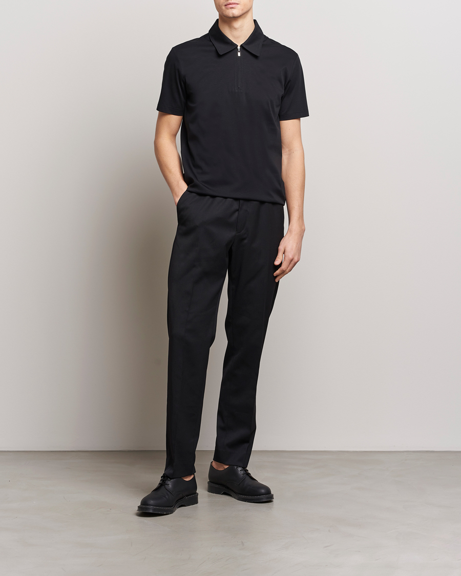 Herren | Poloshirts | Tiger of Sweden | Laron Mercerized Cotton Half Zip Polo Black
