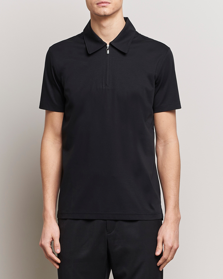Herren | Poloshirts | Tiger of Sweden | Laron Mercerized Cotton Half Zip Polo Black