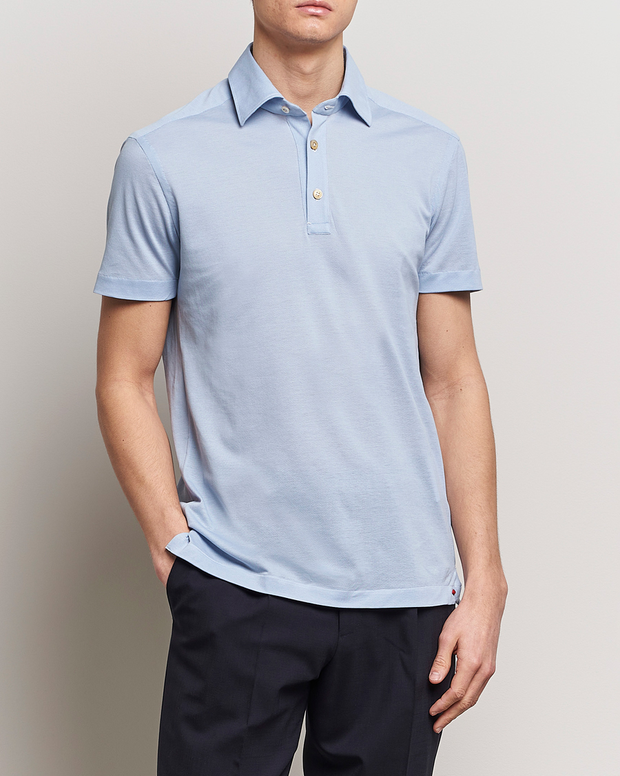 Herren | Kurzarm-Poloshirts | Kiton | Short Sleeve Jersey Polo Light Blue