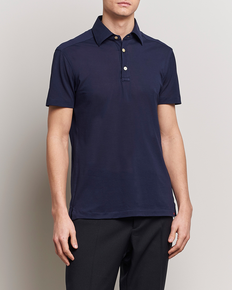 Men | Luxury Brands | Kiton | Short Sleeve Jersey Polo Navy