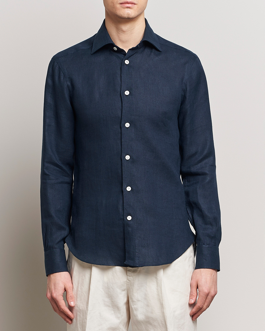 Herren | Hemden | Kiton | Linen Sport Shirt Navy