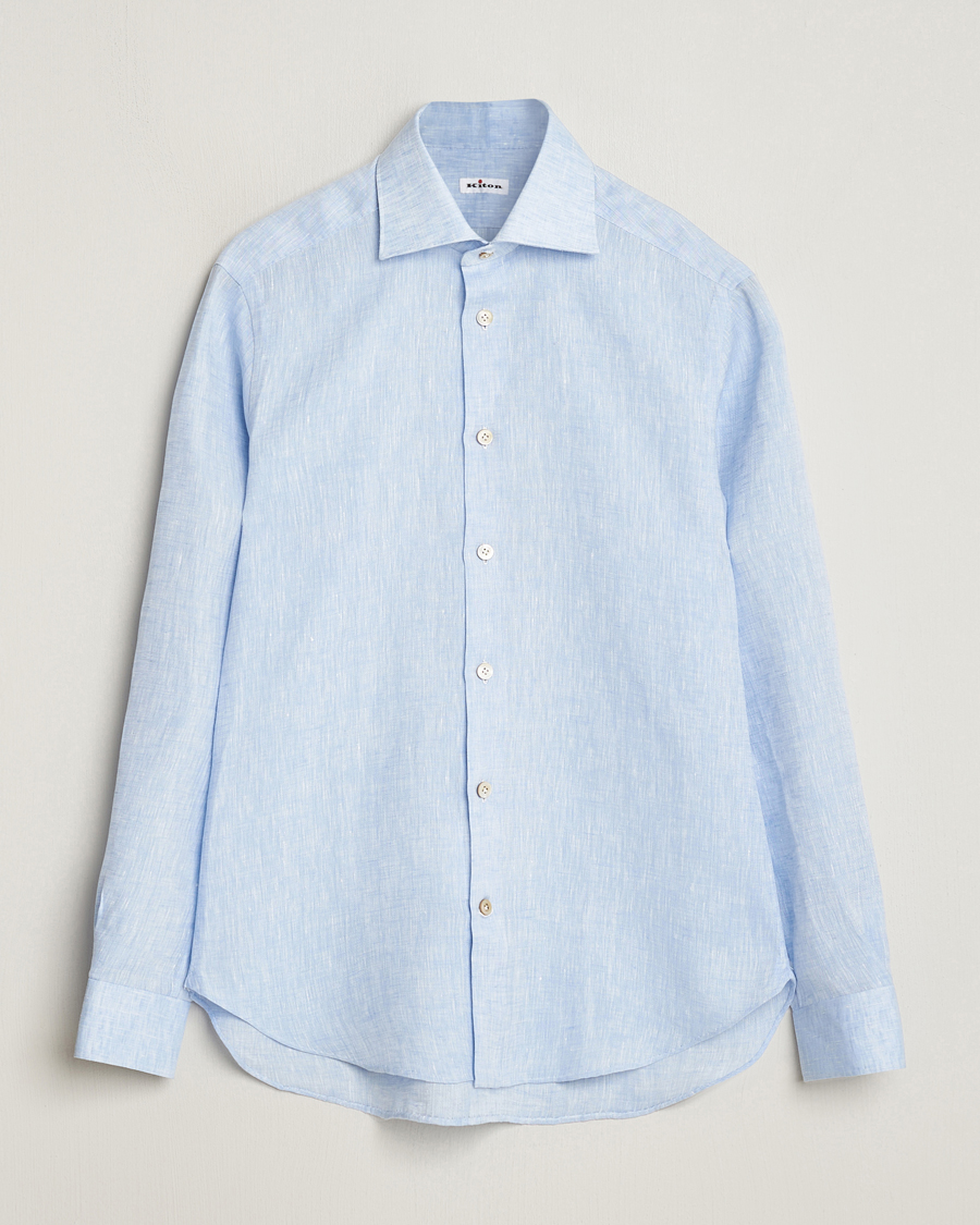 Herren | Hemden | Kiton | Linen Sport Shirt Light Blue