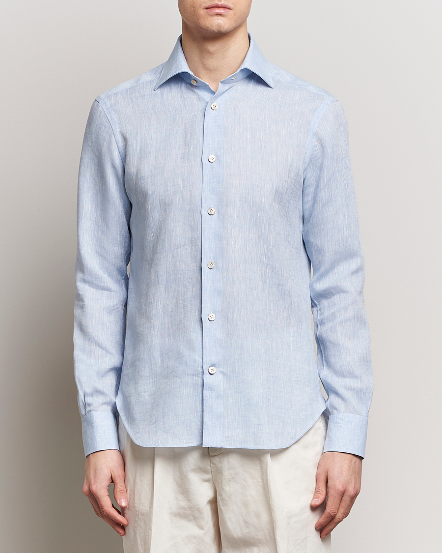 Herren | Freizeithemden | Kiton | Linen Sport Shirt Light Blue
