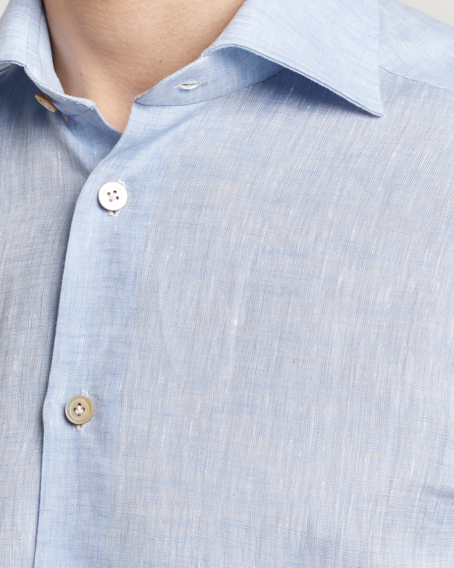 Herren | Hemden | Kiton | Linen Sport Shirt Light Blue
