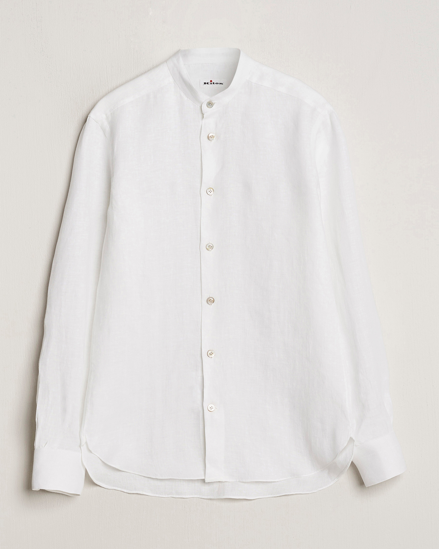 Herren | Hemden | Kiton | Linen Guru Collar Shirt White