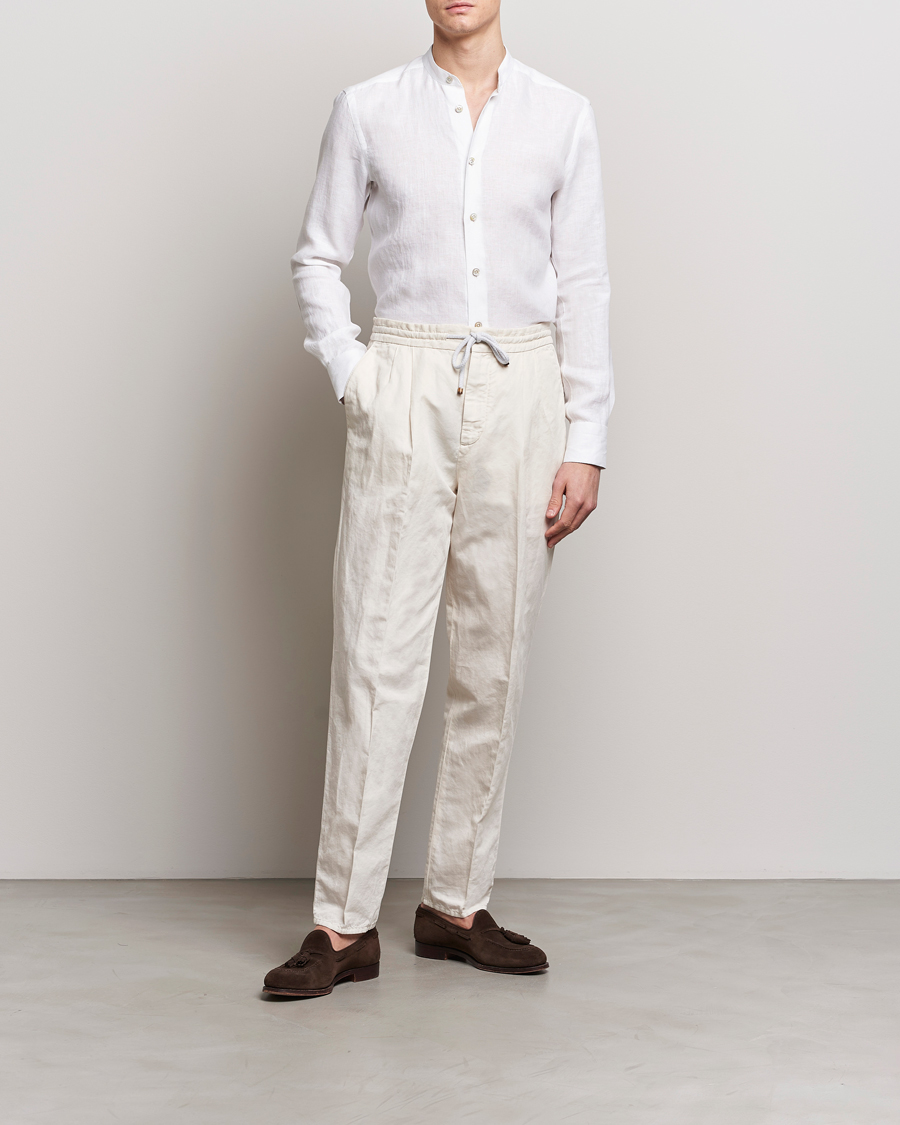 Herren | Hemden | Kiton | Linen Guru Collar Shirt White