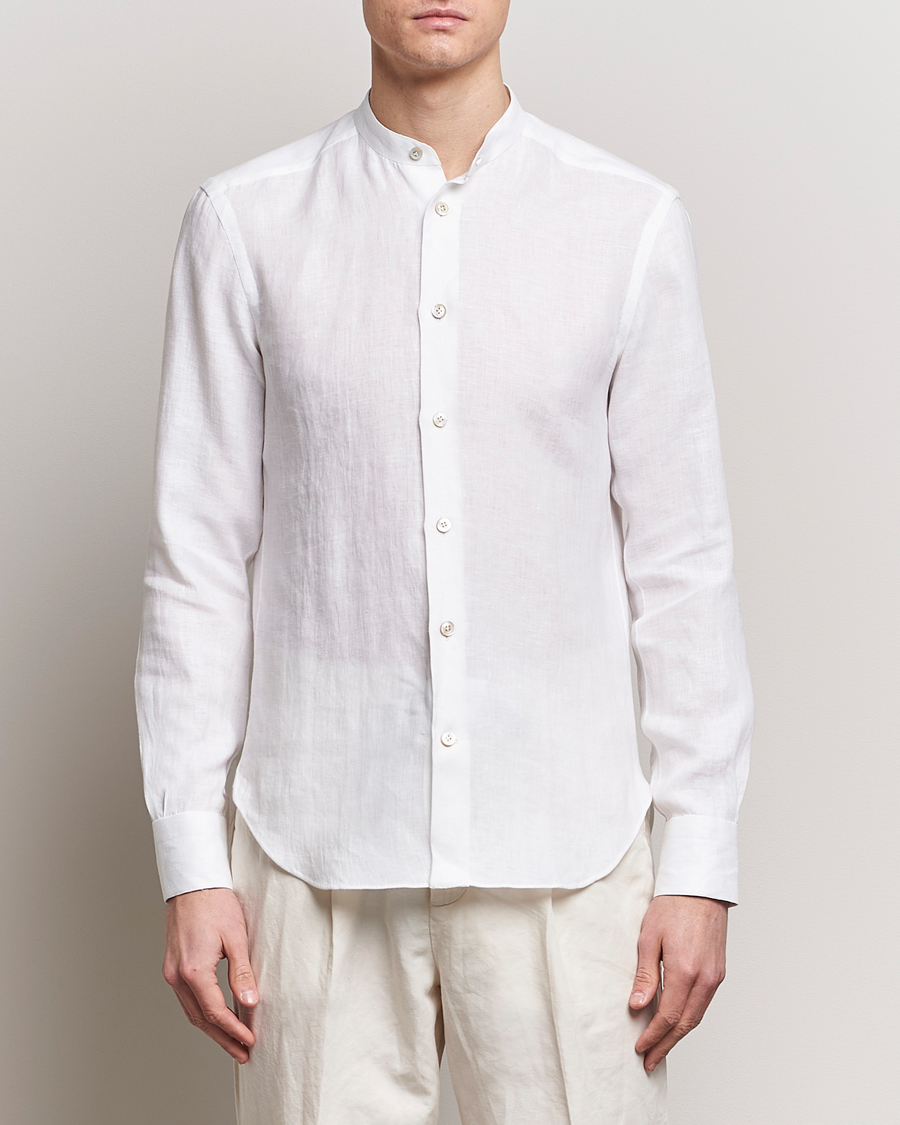 Herren | Hemden | Kiton | Linen Guru Collar Shirt White