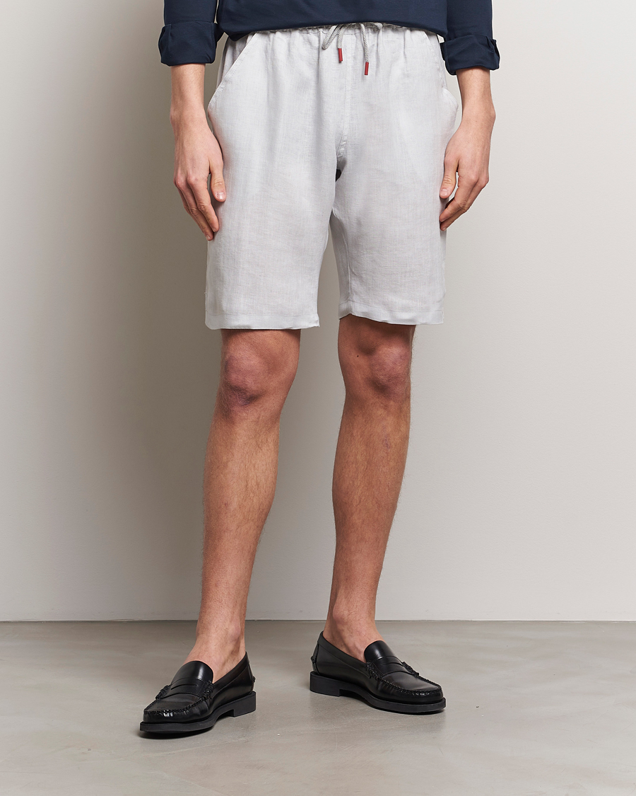 Men | Luxury Brands | Kiton | Linen Drawstring Shorts Light Grey