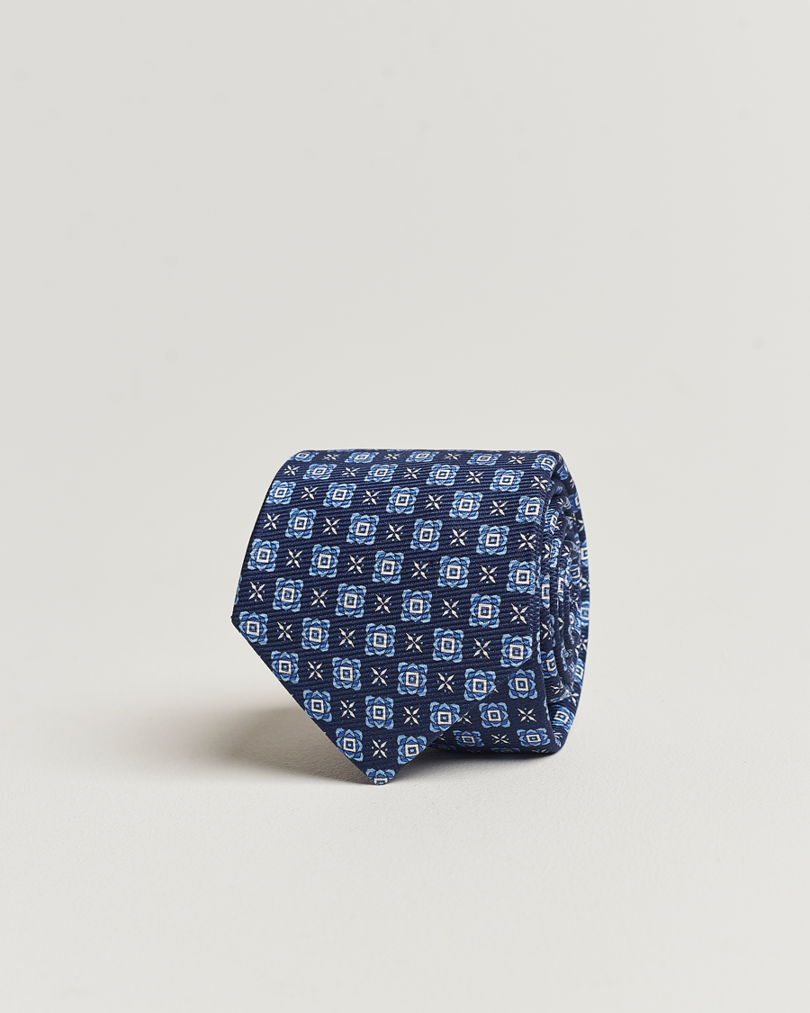 Herren | Kiton Printed Medallion Silk Tie Navy | Kiton | Printed Medallion Silk Tie Navy