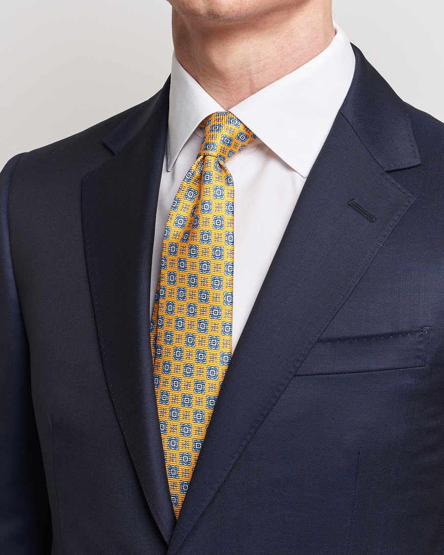 Herren | Krawatten | Kiton | Printed Medallion Silk Tie Yellow