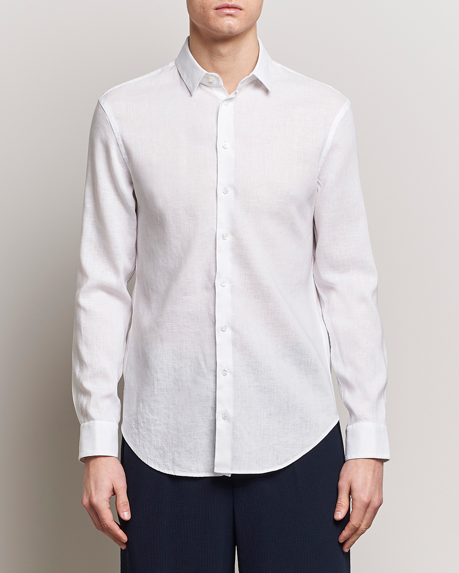 Herren | Quiet Luxury | Giorgio Armani | Slim Fit Linen Shirt White