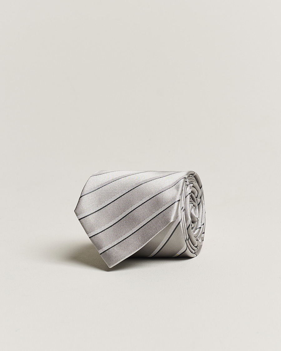Herren | Giorgio Armani Regimental Stripe Silk Tie Light Grey | Giorgio Armani | Regimental Stripe Silk Tie Light Grey