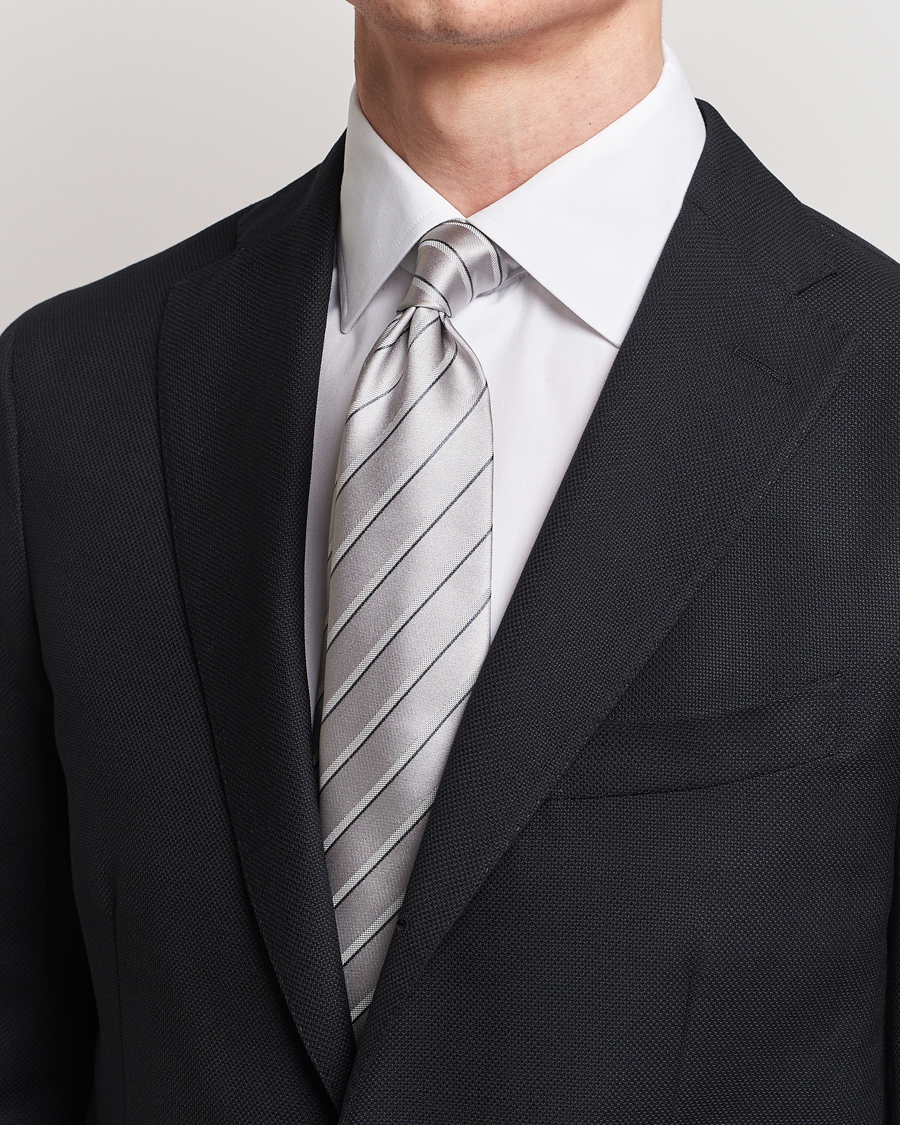 Herren | Krawatten | Giorgio Armani | Regimental Stripe Silk Tie Light Grey