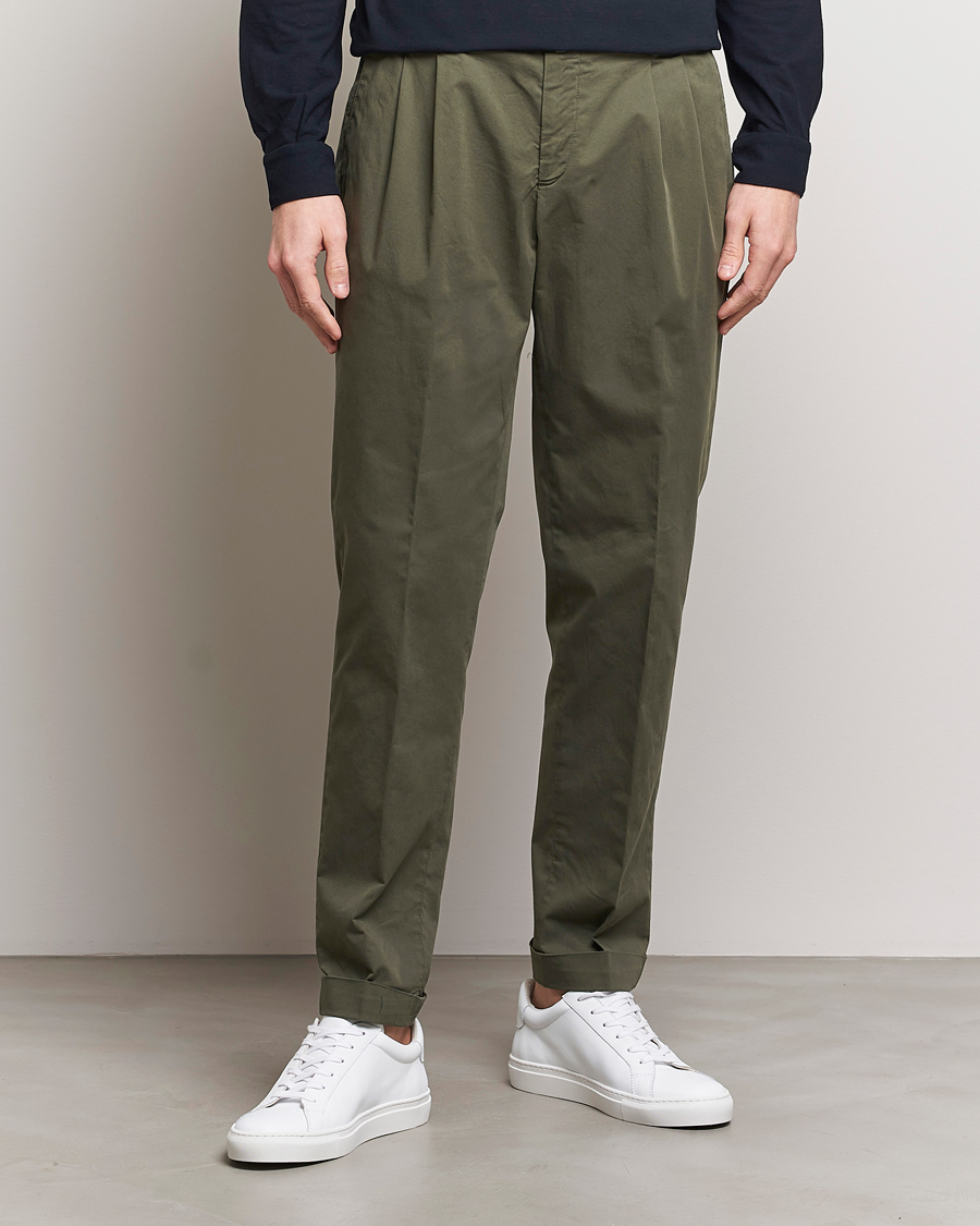 Herren | Kategorie | Briglia 1949 | Easy Fit Pleated Cotton Stretch Chino Olive
