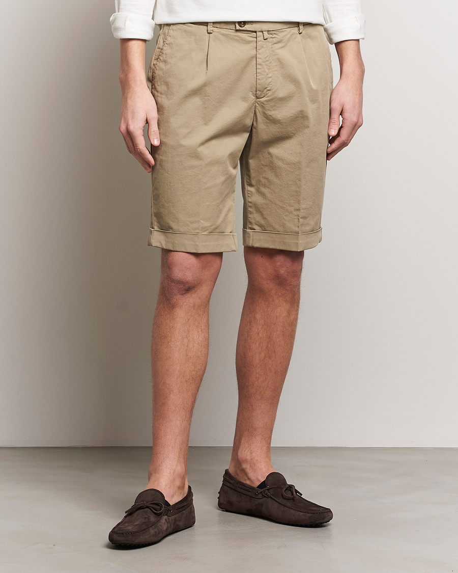 Herren | Chinoshorts | Briglia 1949 | Pleated Cotton Shorts Taupe