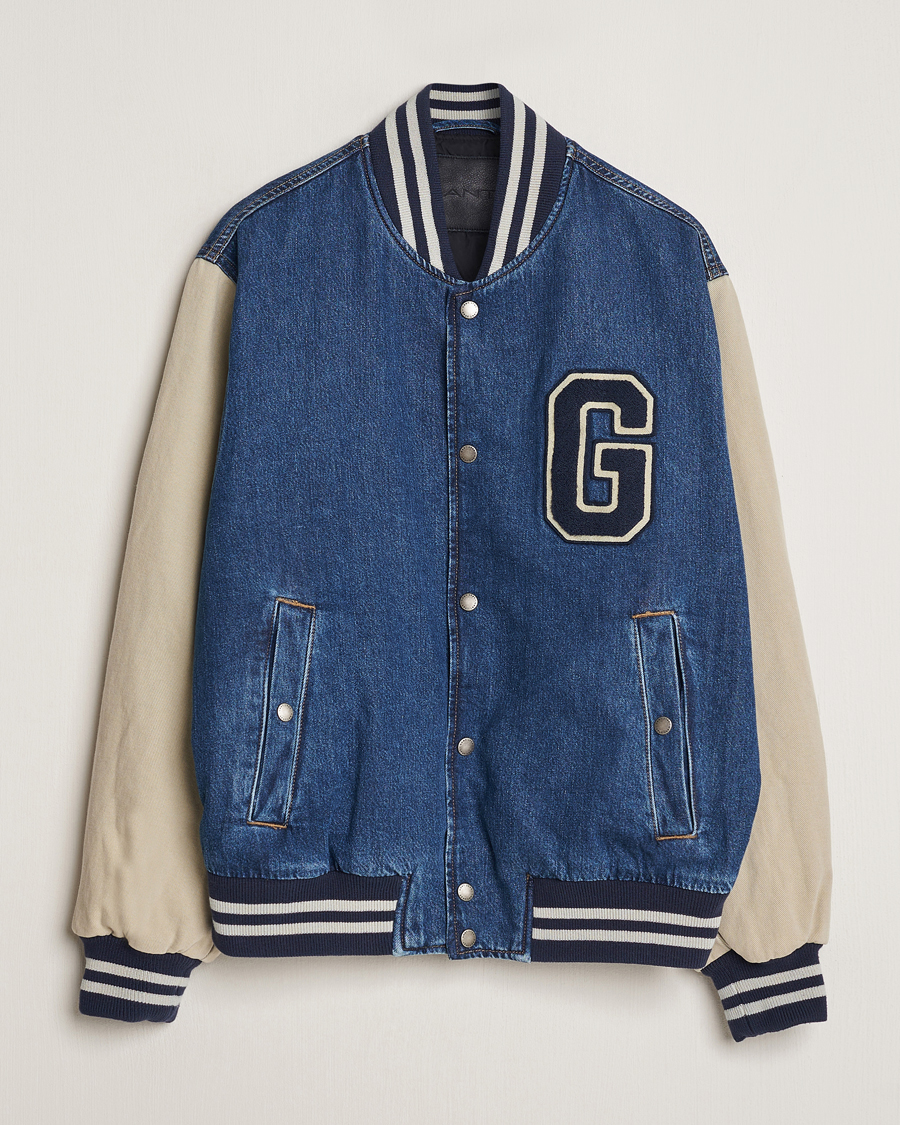 Herren | Jacken | GANT | Denim Varsity Jacket Dark Blue Worn In