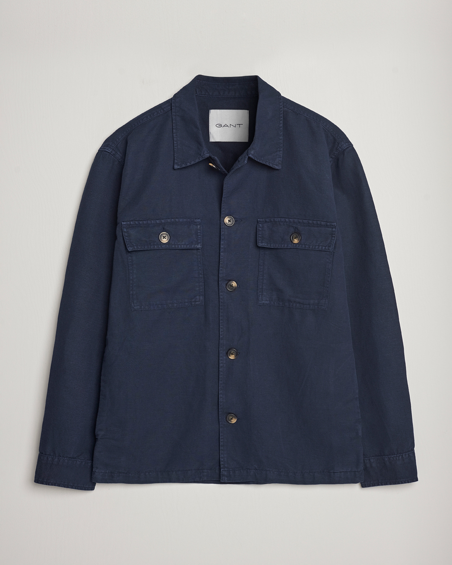 Herren | Hemden | GANT | Linen/Cotton Twill Overshirt Marine