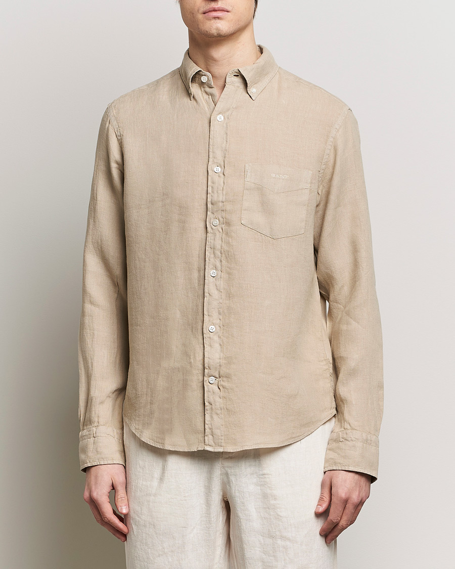Herren | Freizeithemden | GANT | Regular Fit Garment Dyed Linen Shirt Concrete Beige
