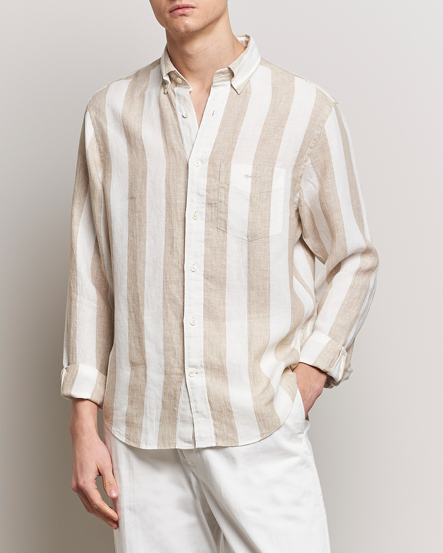 Herren | Neue Produktbilder | GANT | Regular Fit Bold Stripe Linen Shirt Beige/White