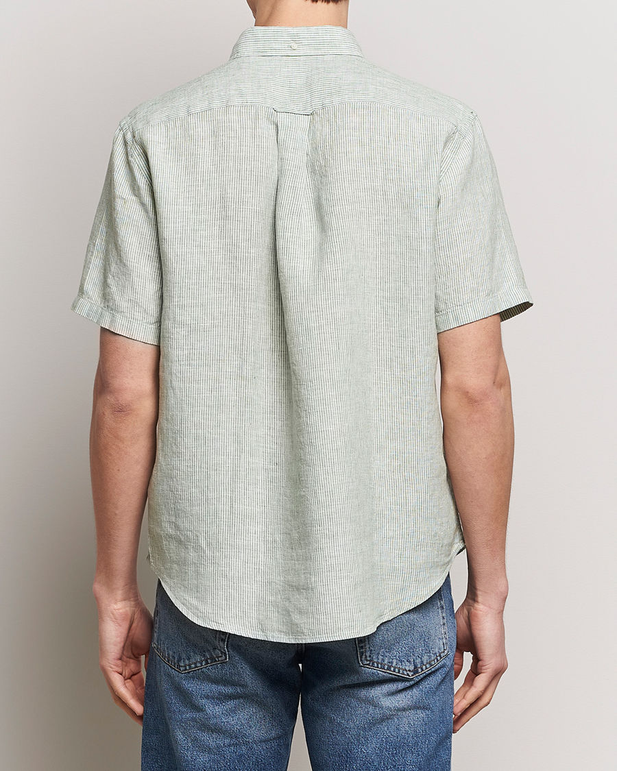 Herren | Hemden | Gant | Regular Fit Striped Linen Short Sleeve Shirt Green/White