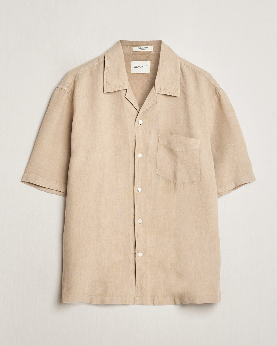 Herren | Hemden | GANT | Relaxed Fit Linen Resort Short Sleeve Shirt Concrete Beige