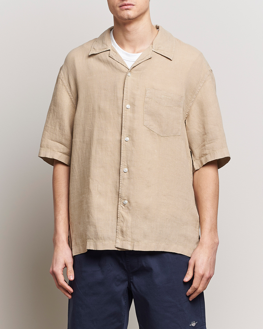 Herren | GANT | GANT | Relaxed Fit Linen Resort Short Sleeve Shirt Concrete Beige