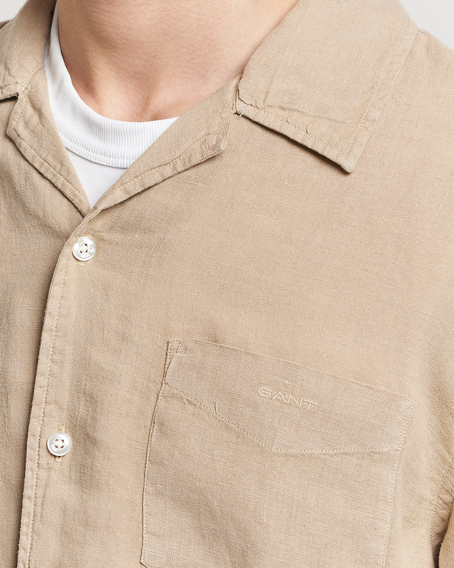 Herren | Hemden | GANT | Relaxed Fit Linen Resort Short Sleeve Shirt Concrete Beige