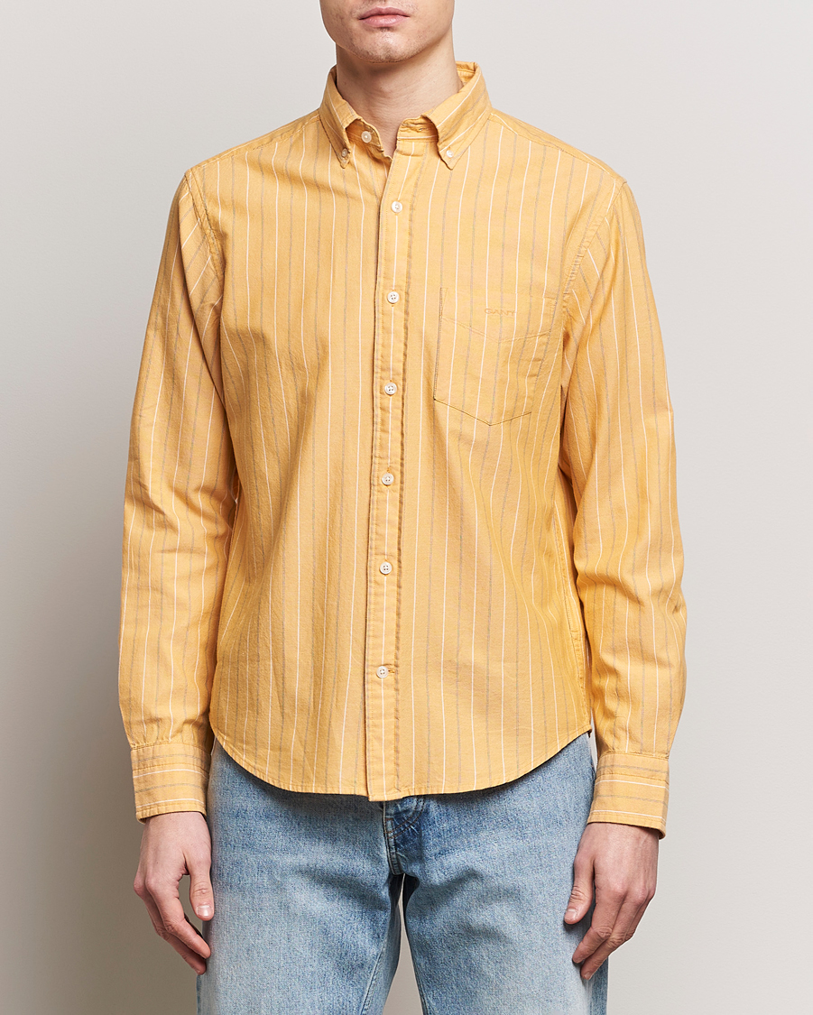 Men | Clothing | GANT | Regular Fit Archive Striped Oxford Shirt Medal Yellow