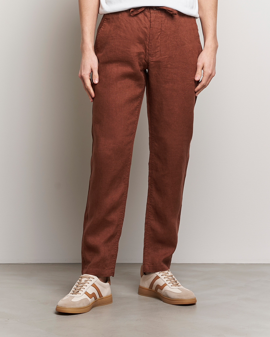 Herren | Kleidung | GANT | Relaxed Linen Drawstring Pants Cognac Brown