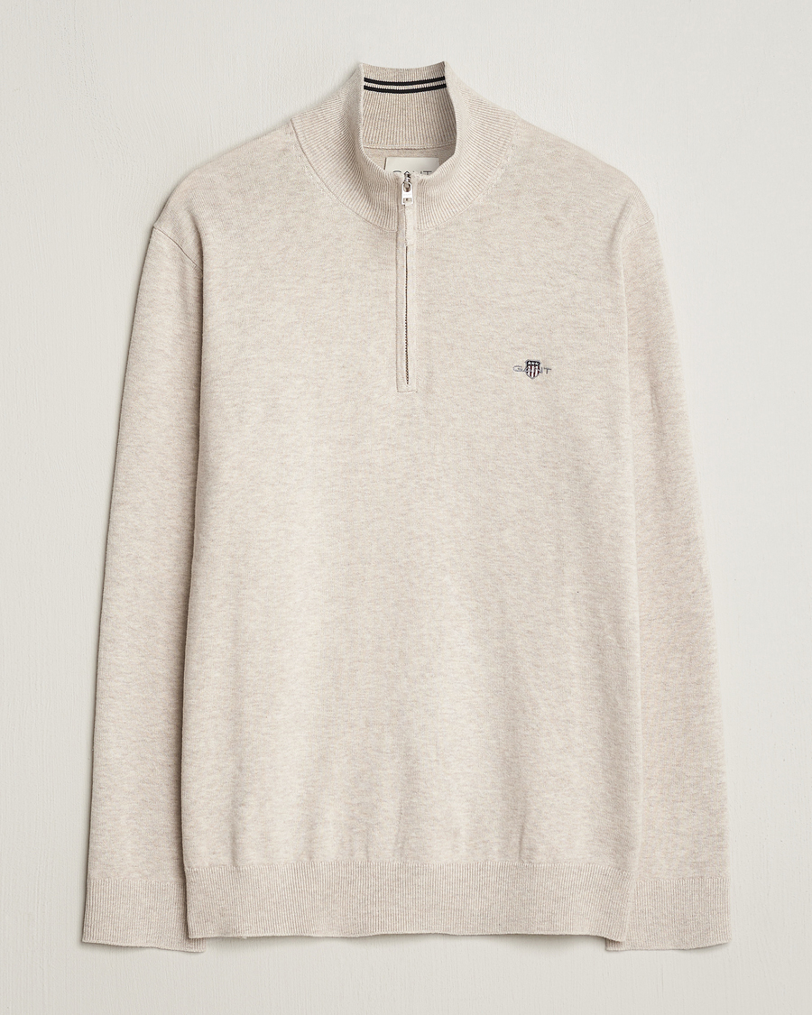 Herren | Pullover | GANT | Classic Cotton Half Zip Light Beige Melange