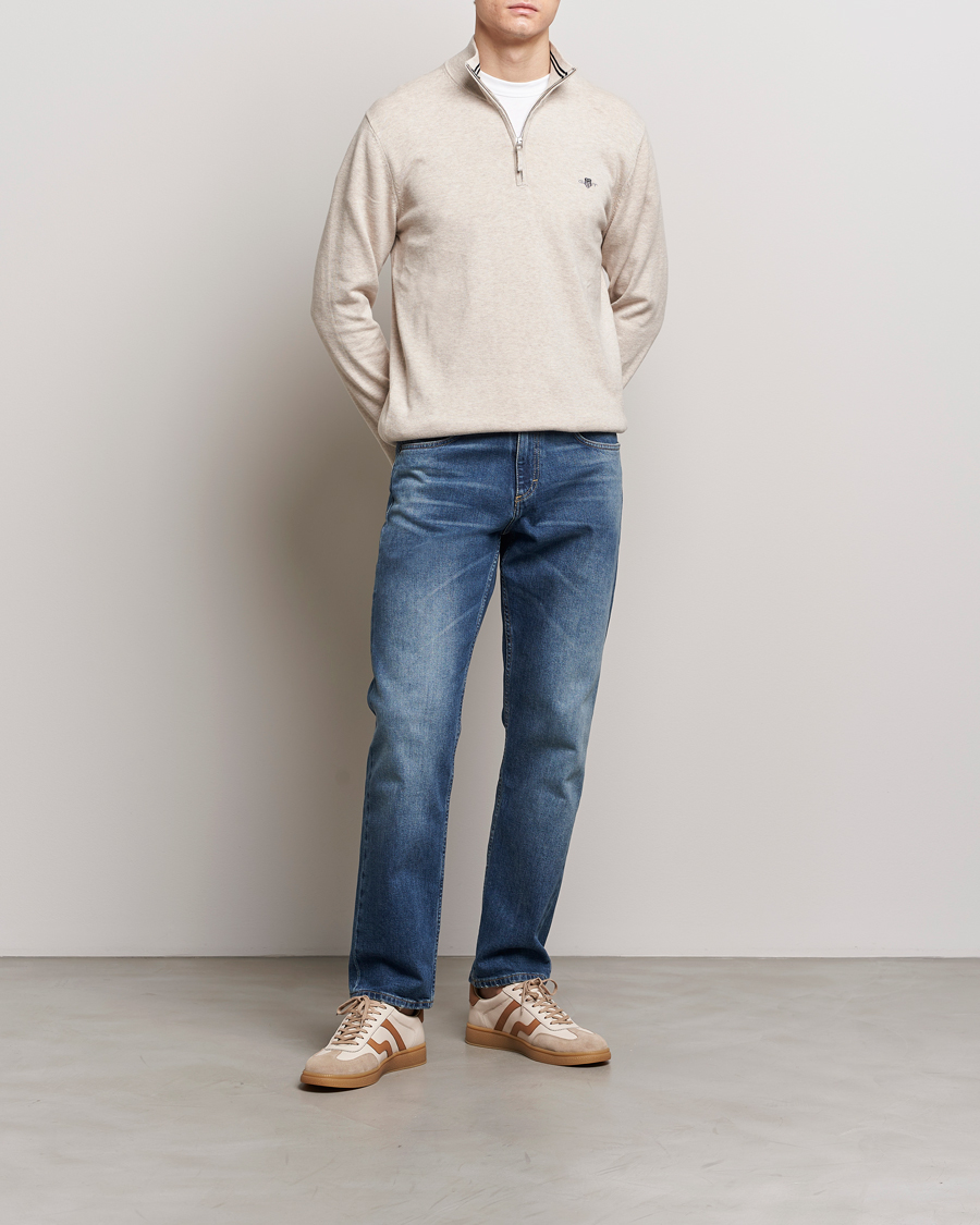 Herren | Pullover | GANT | Classic Cotton Half Zip Light Beige Melange