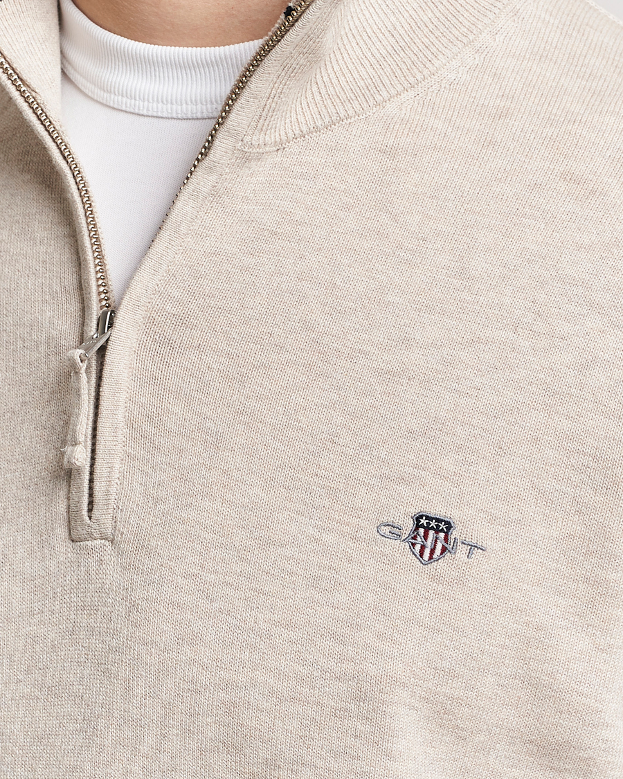 Herren | Pullover | GANT | Classic Cotton Half Zip Light Beige Melange