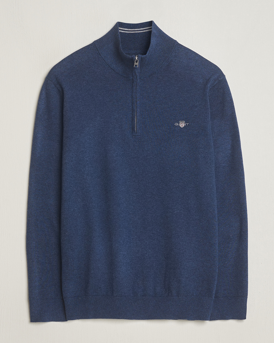 Herren | Pullover | GANT | Classic Cotton Half Zip Dark Jeans Blue Melange