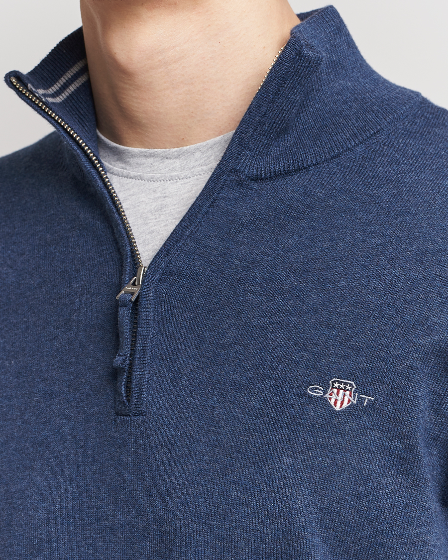 Herren | Pullover | GANT | Classic Cotton Half Zip Dark Jeans Blue Melange