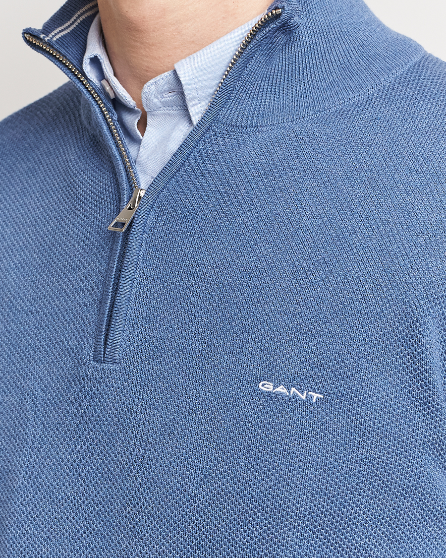 Herren | Pullover | GANT | Cotton Pique Half-Zip Sweater Denim Blue Melange